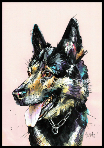 Pet portrait, Commission, Custom dog portrait, art, cat, pets, customised art, Margit van der Zwan, Arty Margit, German Shepherd